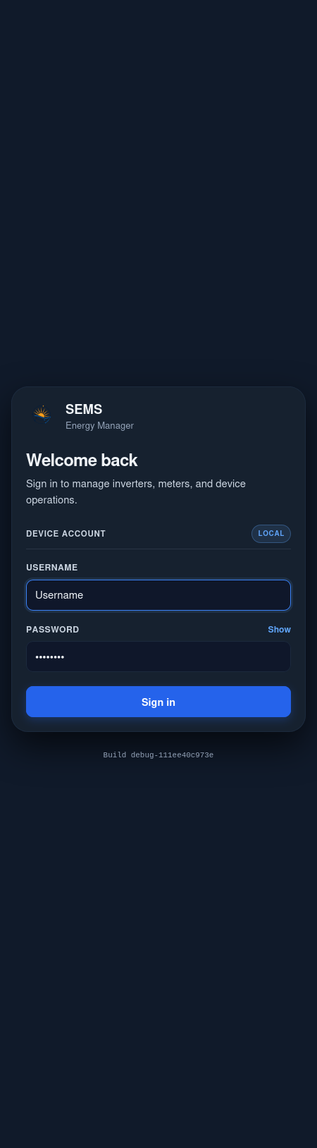 CyberSun SEMS login screen