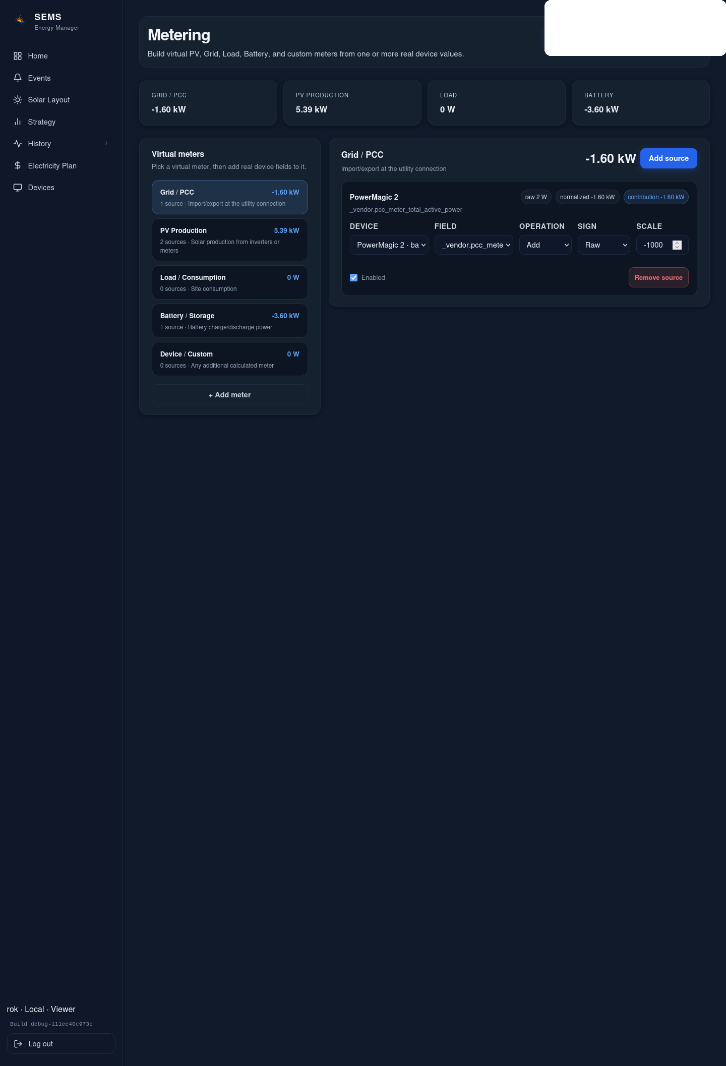 CyberSun SEMS metering page